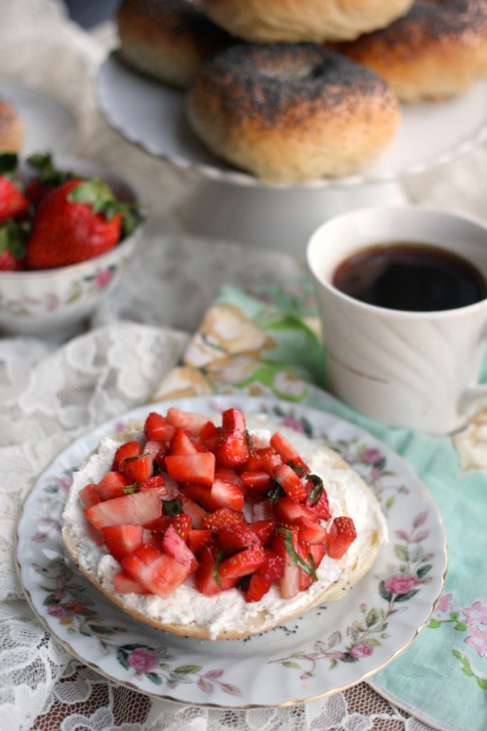 Homemade-Bagels, Whipped Goat Cheese, Strawberry Basil Relish- VRAI Magazine