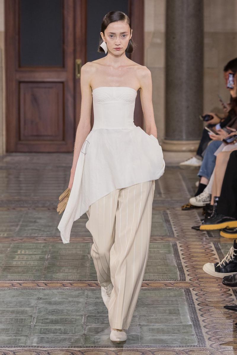 Model on the catwalk at the Uma Wang fashion show in Paris, Spring Summer 2024 Ready To Wear Fashion Week,