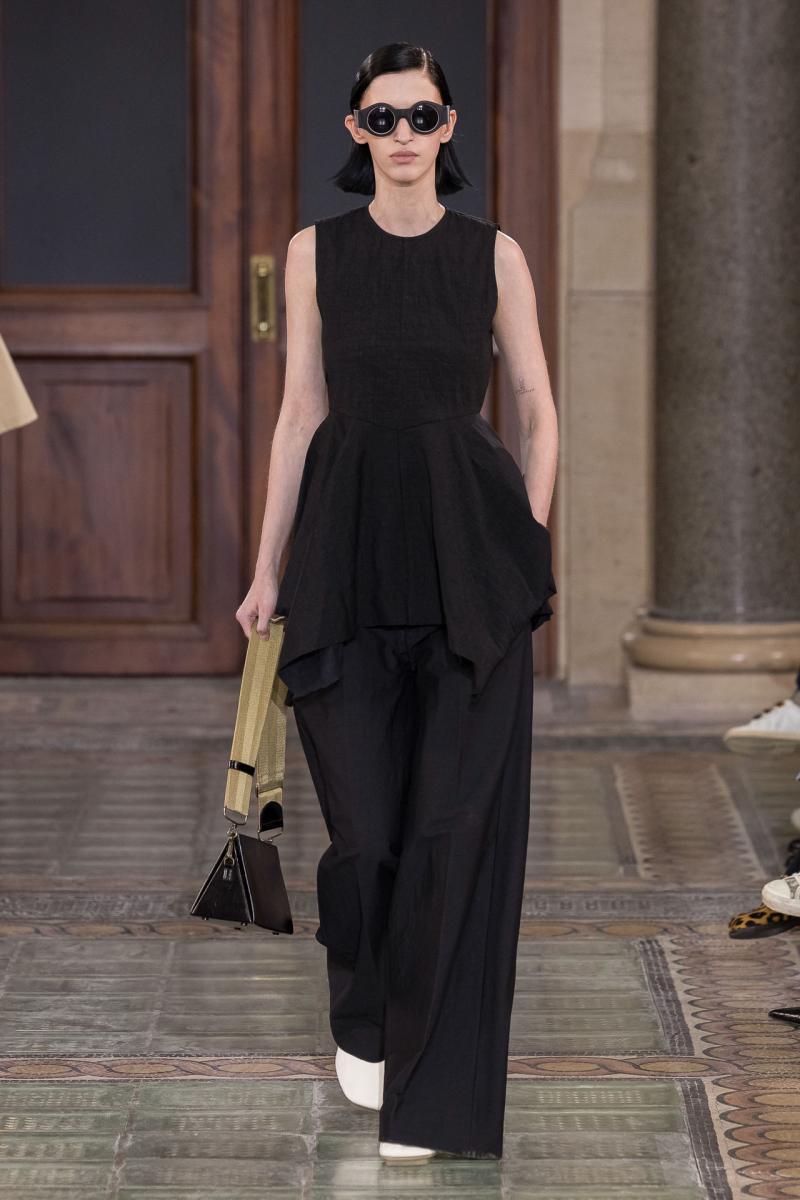 Model on the catwalk at the Uma Wang fashion show in Paris, Spring Summer 2024 Ready To Wear Fashion Week,