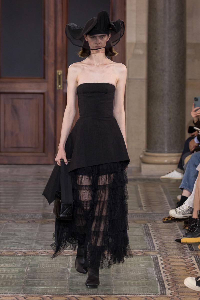 Model on the catwalk at the Uma Wang fashion show in Paris, Spring Summer 2024 Ready To Wear Fashion Week,