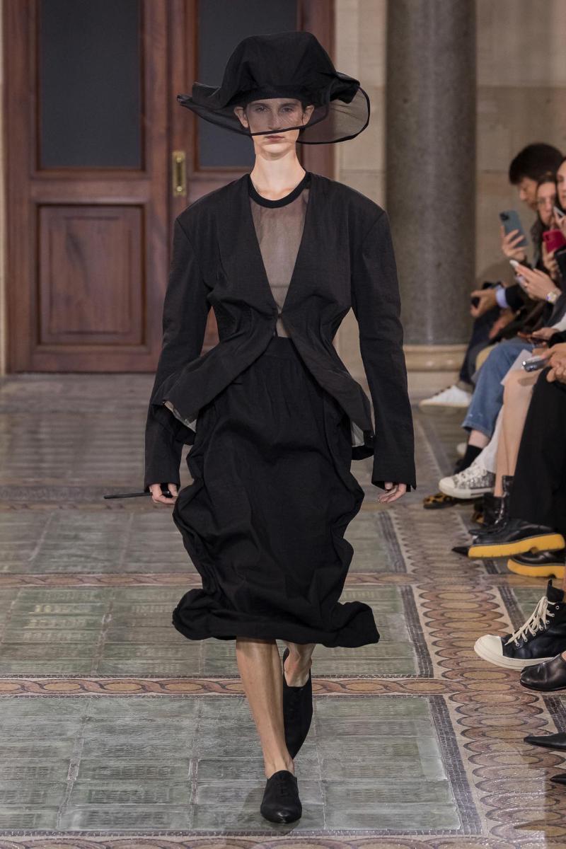 Model on the catwalk at the Uma Wang fashion show in Paris, Spring Summer 2024 Ready To Wear Fashion Week,