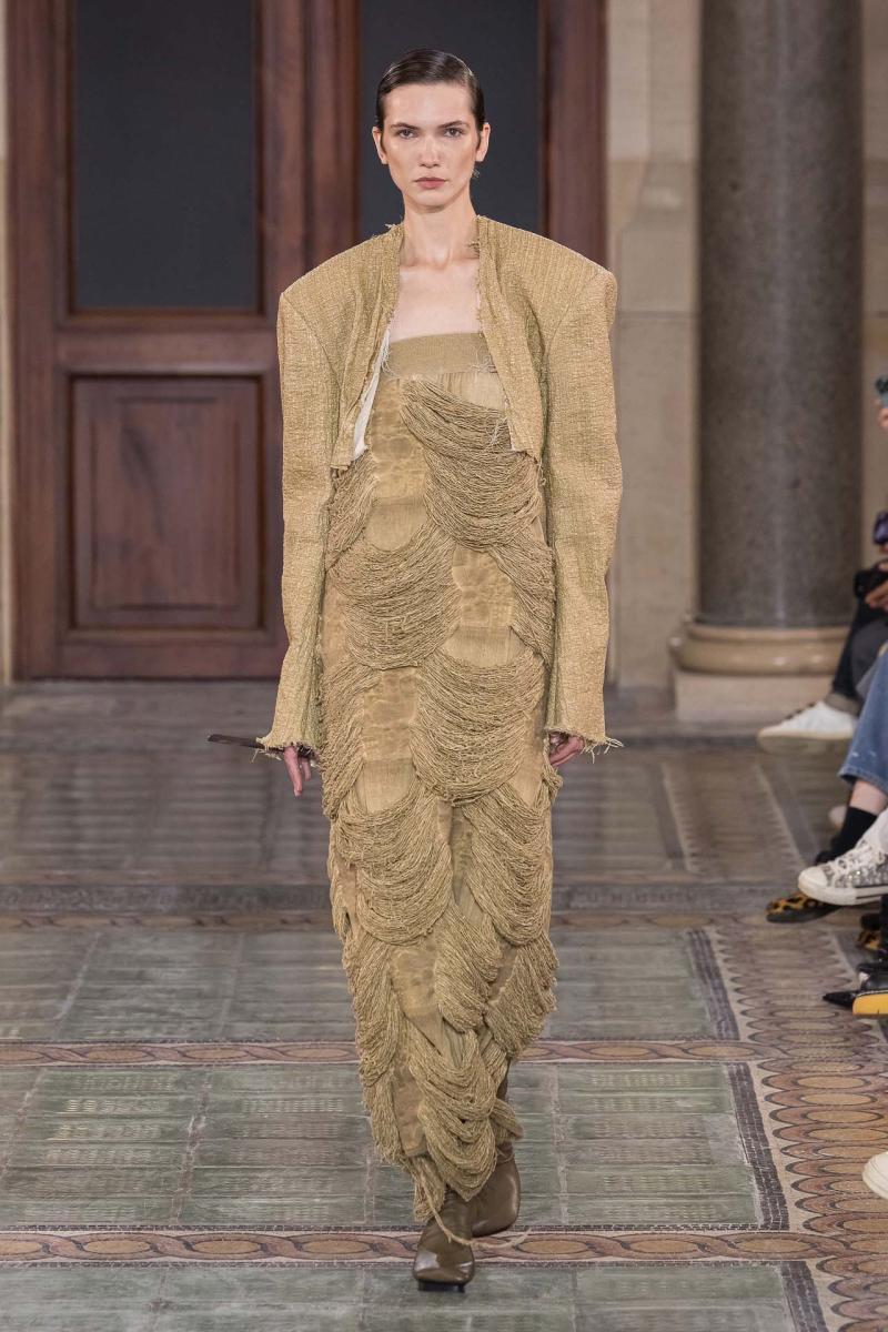 Model on the catwalk at the Uma Wang fashion show in Paris, Spring Summer 2024 Ready To Wear Fashion Week,