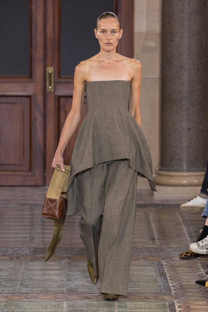 Model on the catwalk at the Uma Wang fashion show in Paris, Spring Summer 2024 Ready To Wear Fashion Week,
