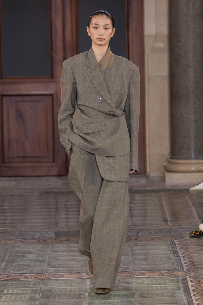 Model on the catwalk at the Uma Wang fashion show in Paris, Spring Summer 2024 Ready To Wear Fashion Week,