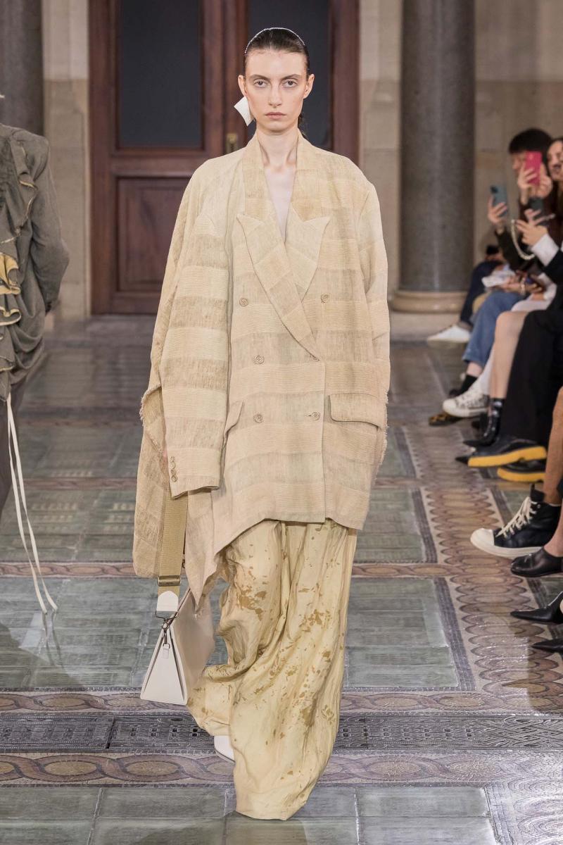 Model on the catwalk at the Uma Wang fashion show in Paris, Spring Summer 2024 Ready To Wear Fashion Week,