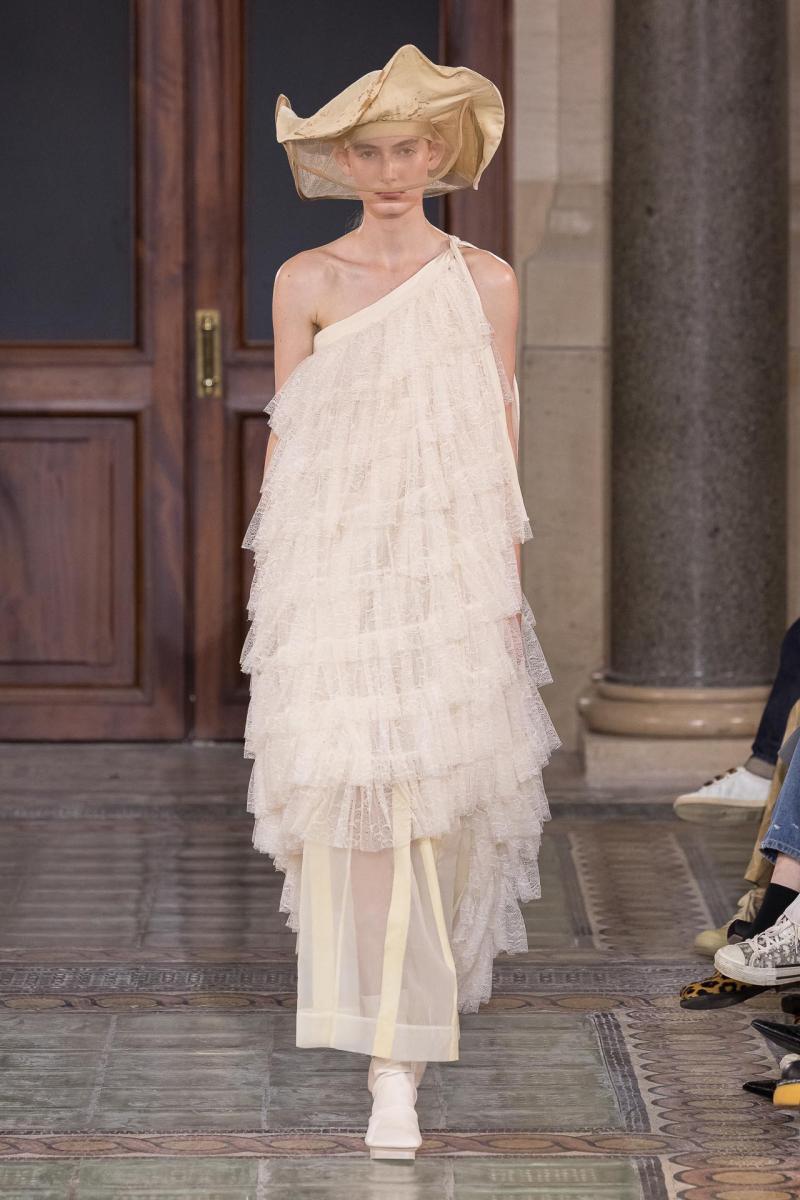 Model on the catwalk at the Uma Wang fashion show in Paris, Spring Summer 2024 Ready To Wear Fashion Week,