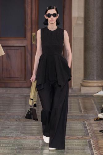 Model on the catwalk at the Uma Wang fashion show in Paris, Spring Summer 2024 Ready To Wear Fashion Week,