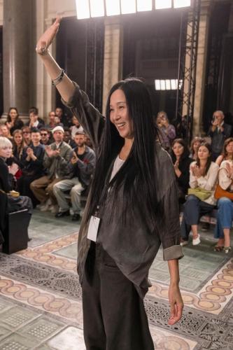 Model on the catwalk at the Uma Wang fashion show in Paris, Spring Summer 2024 Ready To Wear Fashion Week,